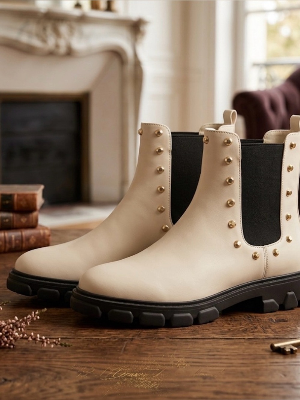 Michael Kors Studded Chelsea Lug Boot - Cream